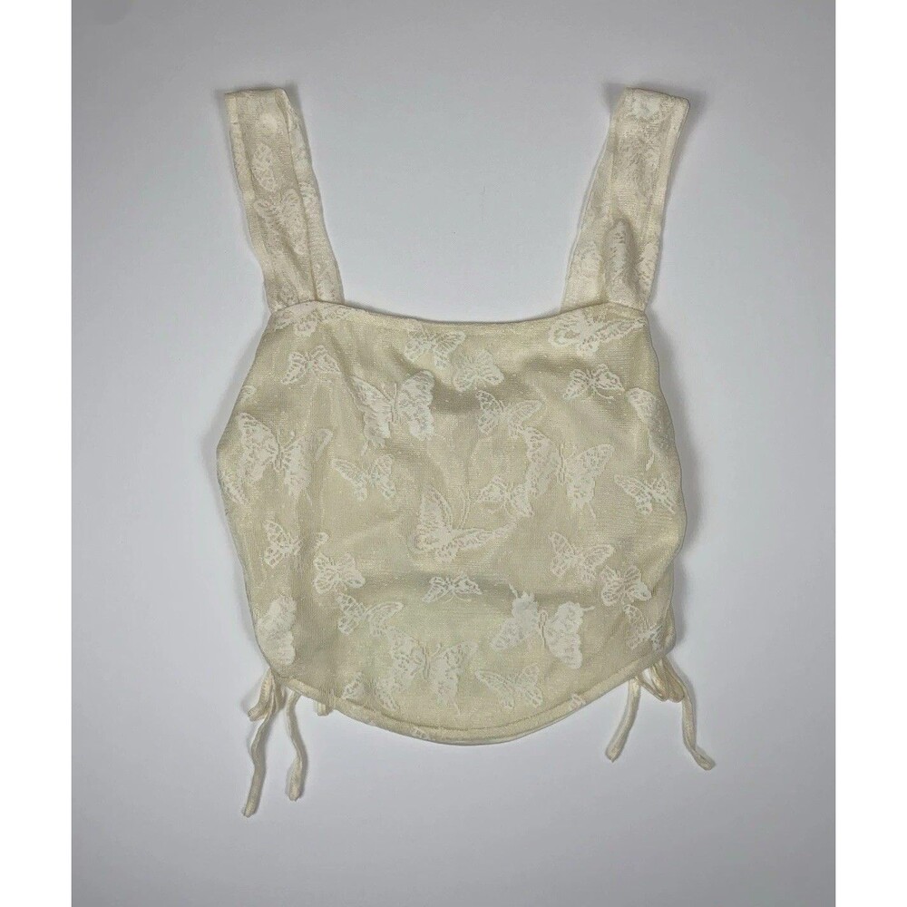 Beige Lace Butterfly Demi Bustier Top Hook & Eye,
